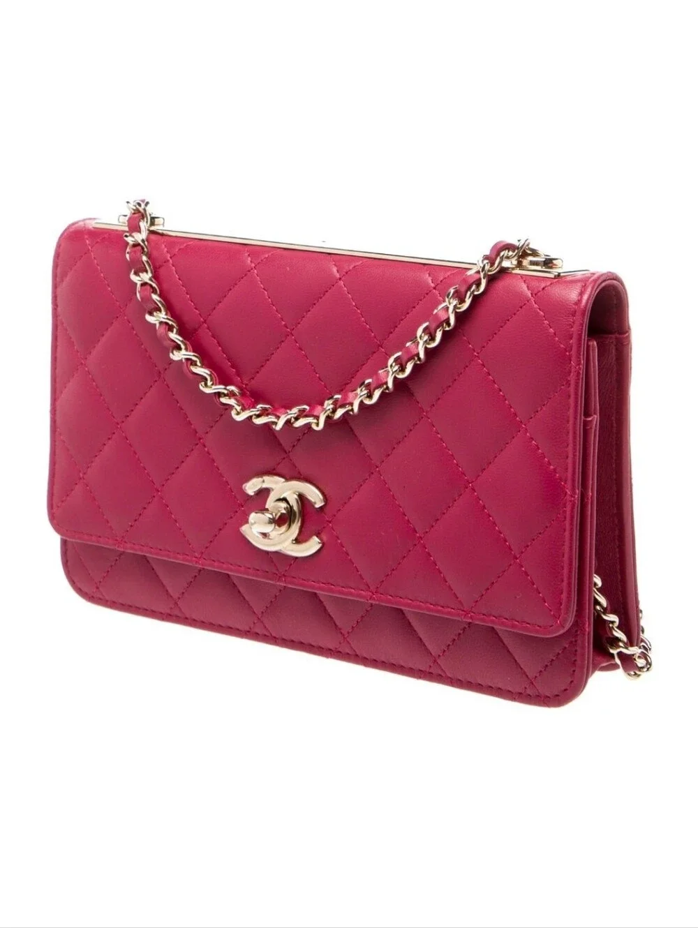 Chanel Bag WOC Red/Burgundy  Lambskin Trendy CC Quilted Logo Gold Hardware RARE